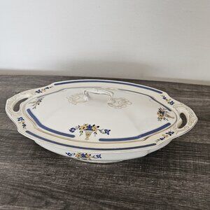 WH Grindley & Co England Serving Dish Chelsey Ivory Blue White Yellow Floral VTG